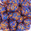 Close up view of a pile of 20mm Blue, Orange & Purple Confetti Rhinestone Bubblegum Beads