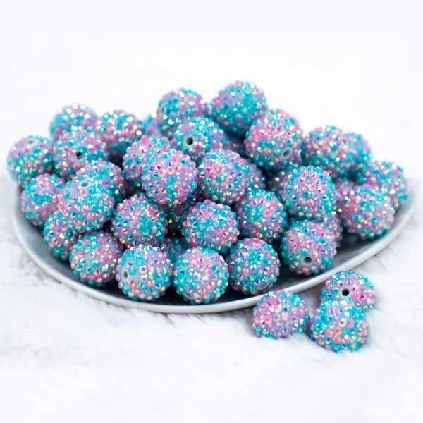 front view of a pile of 20mm Pastel Confetti  Rhinestone AB Bubblegum Beads