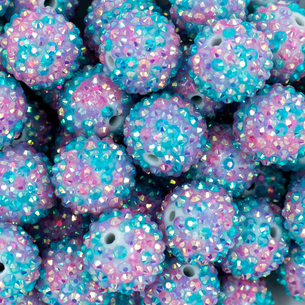 close up view of a pile of 20mm Pastel Confetti  Rhinestone AB Bubblegum Beads