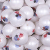 Close up view of a pile of 20mm Patriotic Pineapple print on Matte White Chunky Acrylic Bubblegum Beads jewelry