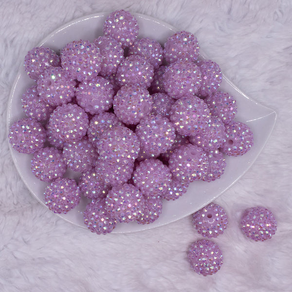 top view of a pile of 20mm Periwinkle Purple Rhinestone AB Acrylic Bubblegum Beads