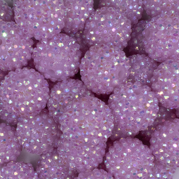 close up view of a pile of 20mm Periwinkle Purple Rhinestone AB Acrylic Bubblegum Beads