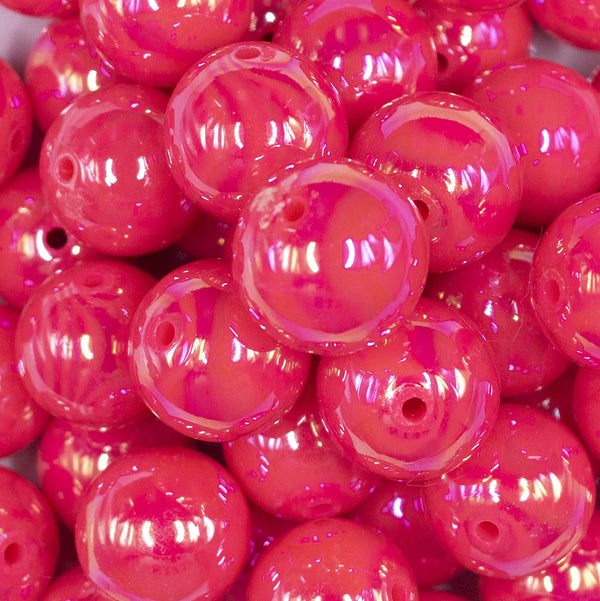 Close up view of a pile of 20MM Pink Neon AB Solid Chunky Bubblegum Beads