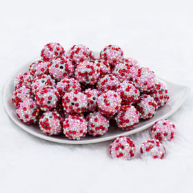20mm Red & Pink Confetti Rhinestone AB Bubblegum Beads