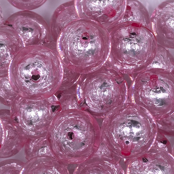 close up view of a pile of 20mm Pink Foil Bubblegum Beads