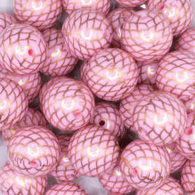 20mm Pink with Gold Mermaid Scales Print Bubblegum Beads