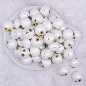 20mm Marijauna Leaf Love Print on Matte White Acrylic Bubblegum Beads