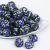 Front view of a pile of 20mm Purple, Green & Black Confetti Rhinestone AB Bubblegum Beads