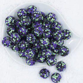 20mm Purple, Green & Black Confetti Rhinestone AB Bubblegum Beads