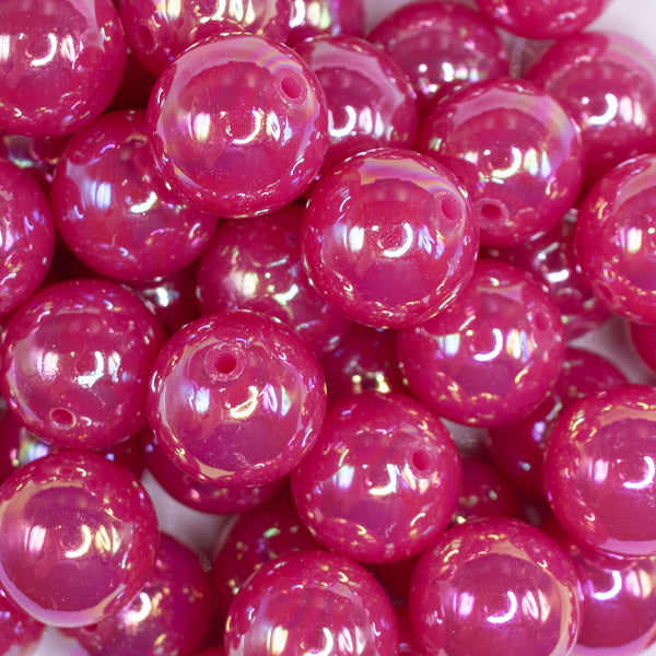 close up view of a pile of 20mm Raspberry Red Jelly AB Acrylic Chunky Bubblegum Beads