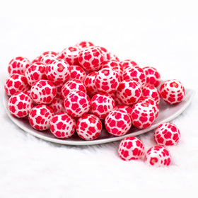 20mm Red Multiple Hearts with Matte White Acrylic Bubblegum Beads