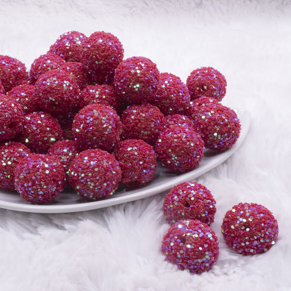 front view of a pile of 20mm Red Sequin Confetti Bubblegum Beads