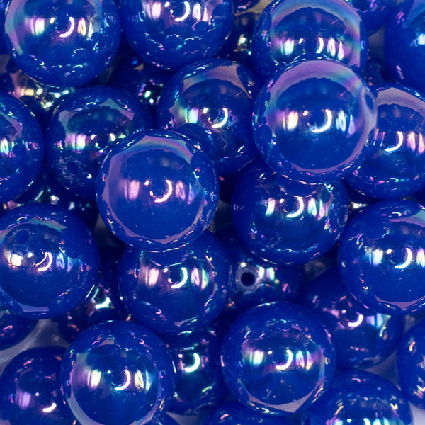 close up view of a pile of 20mm Blue Jelly AB Acrylic Chunky Bubblegum Beads