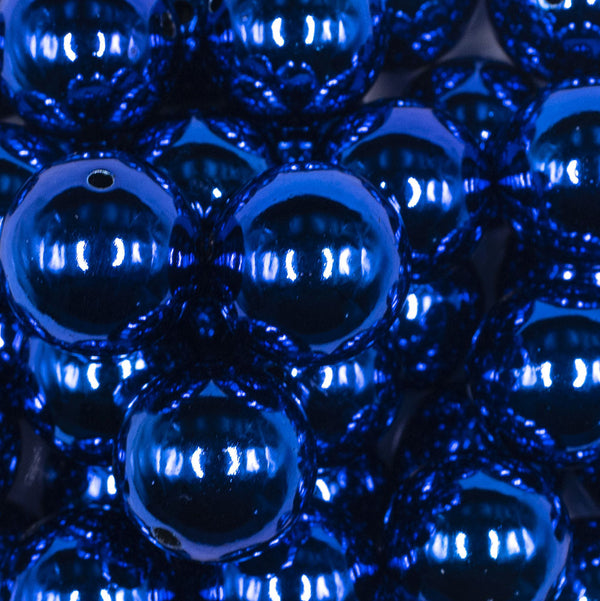 Close up view of a pile of 20mm Royal Blue Reflective Acrylic Jewelry Bubblegum Beads