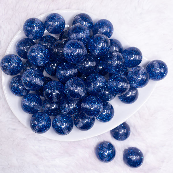 top view of a pile of 20mm Royal Blue Glitter Sparkle Chunky Acrylic Bubblegum Beads