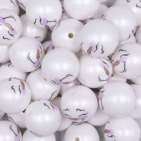20mm Snow Girl Print on Matte White Chunky Acrylic Bubblegum Beads