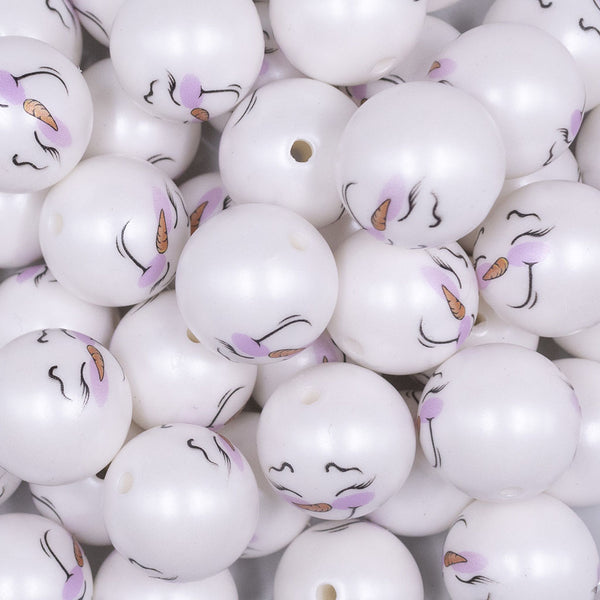 Close up view of a pile of 20mm Snow Girl Print on Matte White Chunky Acrylic Bubblegum Beads