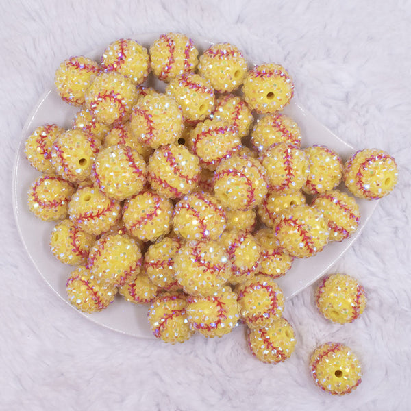 top view of a pile of 20mm Softball Rhinestone AB Acrylic Bubblegum Beads