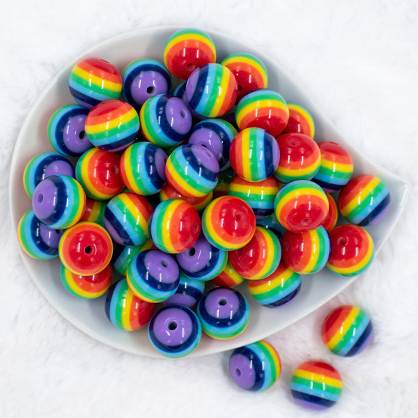 top view of a pile of 20mm Rainbow Stripes Bubblegum Beads