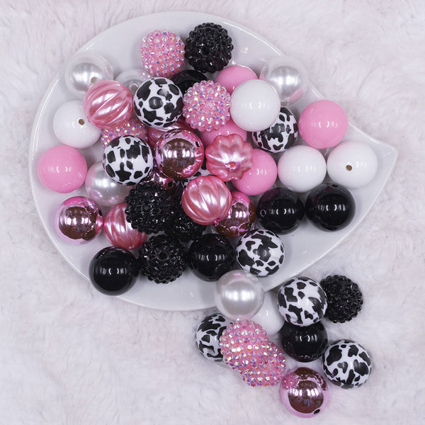 Top view of a pile of 20mm Strawberry Milk Chunky Acrylic Bubblegum Bead Mix - 50 Count