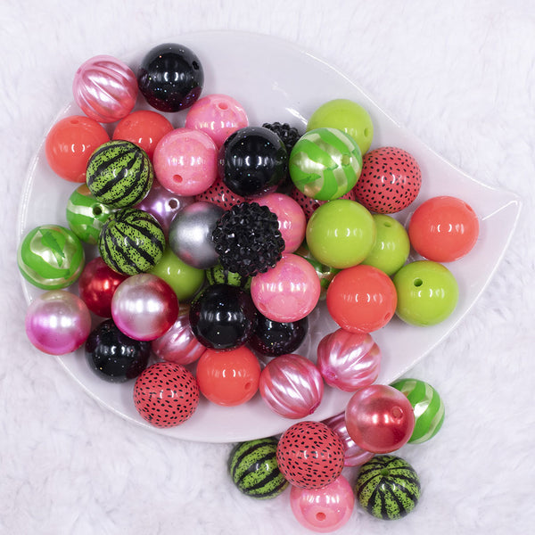 Top view of a pile of Watermelon Crawl Chunky Acrylic Bubblegum Bead Mix [50 Count]