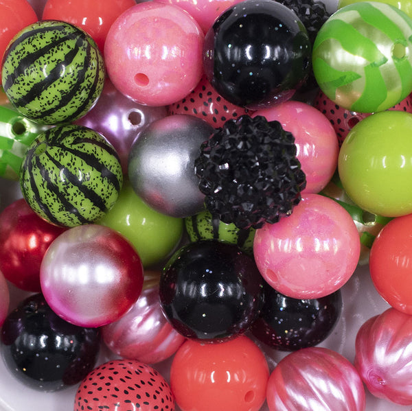 Close up view of a pile of Watermelon Crawl Chunky Acrylic Bubblegum Bead Mix [50 Count]