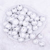 Top view of a pile of 20mm Silver Splatter on White Chunky Acrylic Bubblegum Beads