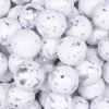 Close up view of a pile of 20mm Silver Splatter on White Chunky Acrylic Bubblegum Beads