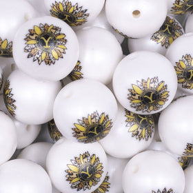 20mm Sunflower with Yellowstone Y print on Matte White Chunky Acrylic Bubblegum Beads