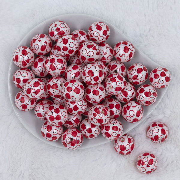 Top view of a pile of 20mm Apples Print Chunky Acrylic Bubblegum Beads [10 Count]