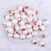 top view of a pile of 20mm Apple with Polka Dot print on Matte White Acrylic Bubblegum Beads
