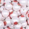 close up view of a pile of 20mm Apple with Polka Dot print on Matte White Acrylic Bubblegum Beads