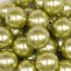 Close up view of a pile of 20mm Avocado Green Faux Pearl Bubblegum Beads