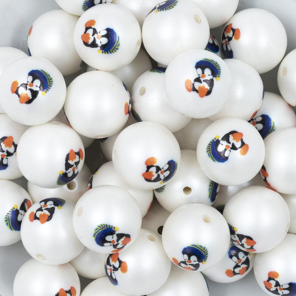 Close up view of a pile of 20mm Penguin Print Chunky Acrylic Bubblegum Beads [10 Count]