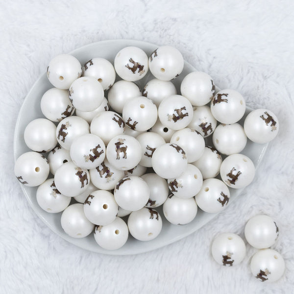 Top view of a pile of 20mm Reindeer Print Chunky Acrylic Bubblegum Beads [10 Count]