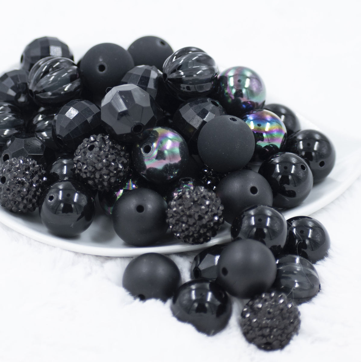 20mm Back In Black Chunky Acrylic Bubblegum Bead Mix - 50 Count | The ...