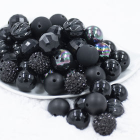 20mm Back in Black Chunky Acrylic Bubblegum Bead Mix [50 Count]