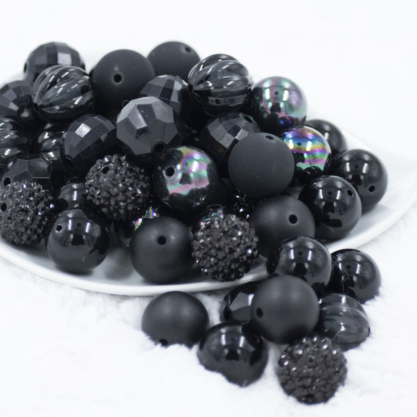 Front view of a pile of 20mm Back in Black Chunky Acrylic Bubblegum Bead Mix [50 Count]