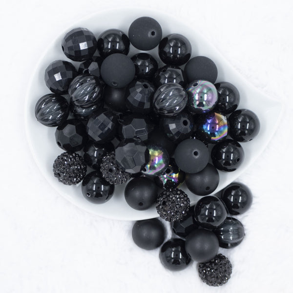 Top view of a pile of 20mm Back in Black Chunky Acrylic Bubblegum Bead Mix [50 Count]