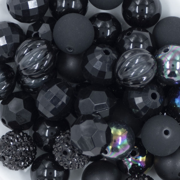 Close up view of a pile of 20mm Back in Black Chunky Acrylic Bubblegum Bead Mix [50 Count]