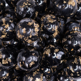 20mm Black and Gold Flake Resin Chunky Bubblegum Beads