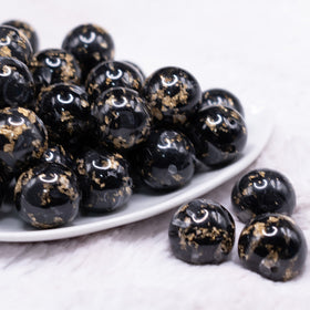 20mm Black and Gold Flake Resin Chunky Bubblegum Beads