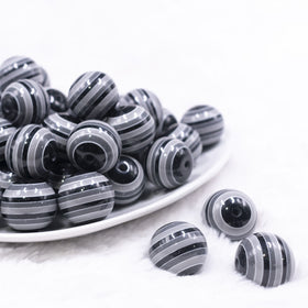20mm Black, Gray and White Stripes Chunky Bubblegum Jewelry Beads