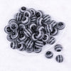 Top view of a pile of 20mm Black, Gray and White Stripes Chunky Bubblegum Jewelry Beads