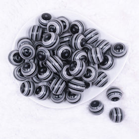 20mm Black, Gray and White Stripes Chunky Bubblegum Jewelry Beads
