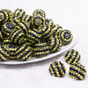 front view of a pile of 20mm Black and Yellow Striped Rhinestone Bubblegum Beads