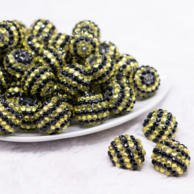 20mm Black and Yellow Striped Rhinestone Bubblegum Beads