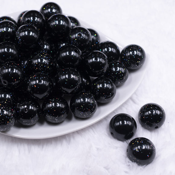 20mm Black with Glitter Faux Pearl Bubblegum Beads