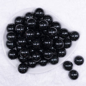 20mm Black with Glitter Faux Pearl Bubblegum Beads