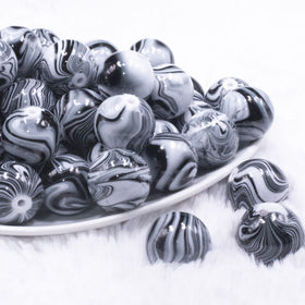 20mm Black Marbled Bubblegum Beads